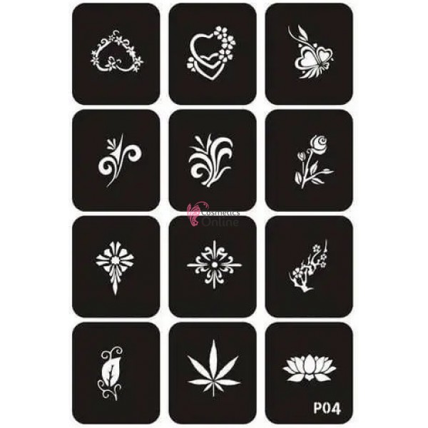Sabloane de corp pentru tatuaje temporare Henna SHT029, set 12 bucati